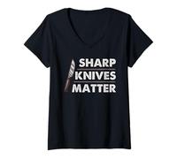 Women's Chef Knife Skills Sharp Knives Matter Kitchen Humor Art V-Neck T-Shirt