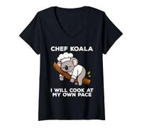 Women's Chef Koala I Will Cook At My Own Pace Funny Koala Bear V-Neck T-Shirt