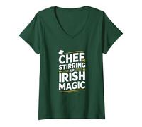 Womens Chef Stirring Up Irish Magic St Patricks Day V-Neck T-Shirt