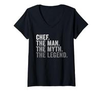 Women's Chef The Man The Myth The Legend Funny Cooking V-Neck T-Shirt