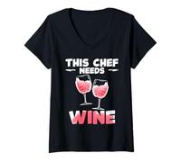 Womens Chef This Chef Needs Wine Funny Chefs Odd Cooking V-Neck T-Shirt