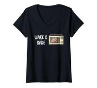 Women's Chef Wake and Bake Chicken Roast Kitchen Humor Graphic Art V-Neck T-Shirt