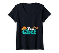 Women's Chef YES Chef Cooking Clothes Funny Cooks V-Neck T-Shirt