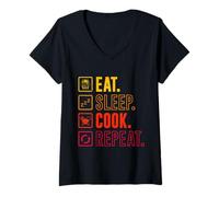 Womens Chefs EAT Sleep Cook Repeat Gastronomer Funny Restaurant V-Neck T-Shirt