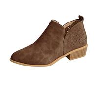 Womens Chelsea Boots Hollow-Out Suede Ankle Boots | Ladies Pointed Toe Block Heel Short Boots,Slip-On Ankle Booties With Arch Support,Non Slip Shoes For Ski,Walking,Hiking
