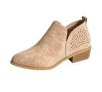 Womens Chelsea Boots Hollow-Out Suede Ankle Boots | Ladies Pointed Toe Block Heel Short Boots,Slip-On Ankle Booties With Arch Support,Non Slip Shoes For Ski,Walking,Hiking