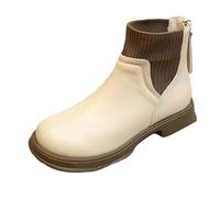 Womens Chelsea Boots Ladies Knitted Sock Booties Leather Vamp Footwear | Low Block Heel Back Zip Casual Walking Shoes Elastic Gusset Autumn Winter Fashion Daily Commuting Apparel