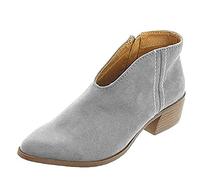 Womens Chelsea Boots Leather Low Heel Ankle Boots Ladies Slip On Almond Toe Shoes Grey 7.5 UK