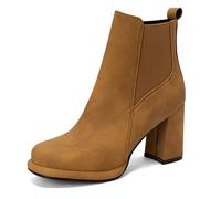 Women's Chelsea Platform Boots Ankle Height Block Heel Side Zip Stretch Panels Suitable for Streetwear Night Out Daily Fashion Fall Winter,Tan,4.5 UK
