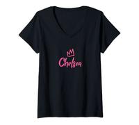 Womens Chelsea the Queen / Pink Crown for Women Called Chelsea V-Neck T-Shirt
