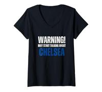 Womens Chelsea, Warning May Start Talking About, Funny Vintage V-Neck T-Shirt