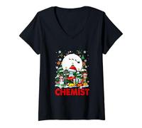 Womens Chemist Job Tools Santa Snowmen Reindeer Christmas Trees V-Neck T-Shirt