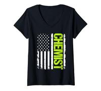 Women's Chemist USA Flag V-Neck T-Shirt