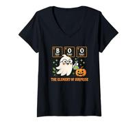Womens Chemistry Boo The Element of Surprise Cute Chemist Halloween V-Neck T-Shirt