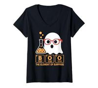Womens Chemistry Boo The Element of Surprise Cute Chemist Halloween V-Neck T-Shirt