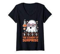 Womens Chemistry Boo The Element of Surprise Cute Chemist Halloween V-Neck T-Shirt