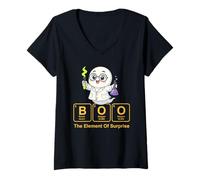 Womens Chemistry Boo The Element of Surprise Cute Chemist Halloween V-Neck T-Shirt