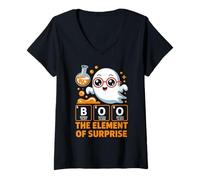 Womens Chemistry Boo The Element of Surprise Cute Chemist Halloween V-Neck T-Shirt
