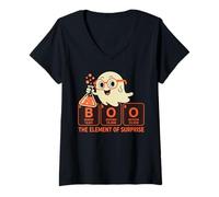Womens Chemistry Boo The Element of Surprise Cute Chemist Halloween V-Neck T-Shirt