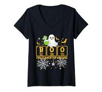 Womens Chemistry Boo The Element of Surprise Cute Halloween Chemist V-Neck T-Shirt