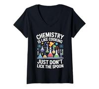 Women's Chemistry is Like Cooking Don't Lick Spoon Science V-Neck T-Shirt