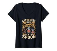 Women's Chemistry is Like Cooking I Just Don't Lick the Spoon V-Neck T-Shirt