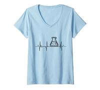 Womens Chemistry Pulse Line ECG Chemist Heartbeat V-Neck T-Shirt