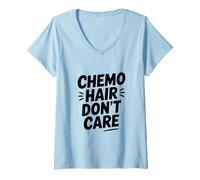 Women's Chemo Hair Don't Care Cancer Warrior Support V-Neck T-Shirt