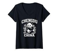 Women's Chengdu China Panda Bamboo Wildlife Graphic V-Neck T-Shirt