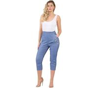 Womens Cherry Berry Cropped Trousers Capri Pants for Women 3/4 Trouser Elasticated Waist Cotton Stretchable Black Navy 10-24 UK