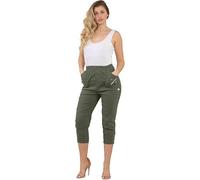 Womens Cherry Berry Cropped Trousers Capri Pants for Women 3/4 Trouser Elasticated Waist Cotton Stretchable Black Navy 10-24 UK