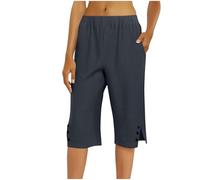 Womens Cherry Berry Cropped Trousers UK Sale Clearance 3/4 Length Pants Pedal Pushers Cotton Linen Trousers Elasticated Waist Comfort Shorts Capri Pant Comfortable Bottoms Lounge Pants with Pockets