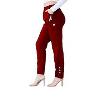 Women's Cherry Berry Full Length Fleece Lined Trousers Ladies Italian Plain Casual Stretchy Elasticated Waist Winter Warm PantsWine 12