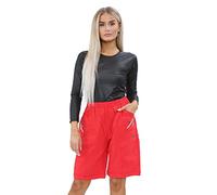 Womens Cherry Berry Shorts - Ladies Plain Capri Length Stretch Fit Pull On Elasticated Waist Summer Crop hot Pants Short Pants Plus Size UK 10-20 (Red, 10)