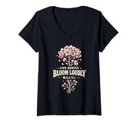 Women's Cherry Blossoms Sakura Life Gently Bloom Loudly V-Neck T-Shirt