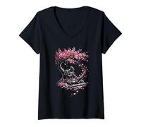 Women's Cherry Blossoms Sakura Samurai V-Neck T-Shirt