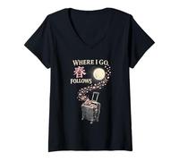 Women's Cherry Blossoms Where I Go Sakura Follows V-Neck T-Shirt
