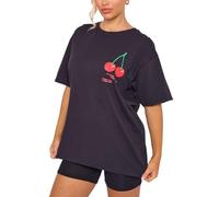 Womens Cherry Perfection Printed Oversized Top T-Shirt, Ladies Casual Short Sleeve Baggy Fit Crew Neck Summer Oversized Fruit Slogan Print Tees Shirt UK Plus Size, Black-20-22