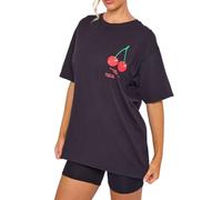 Womens Cherry Perfection Slogan Printed Baggy Top T-Shirt Ladies Short Sleeve Crew Neck Oversized Cherry Graphic Print Tees Shirt Black