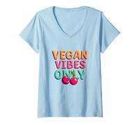 Womens Cherry Vegan Vibes V-Neck T-Shirt