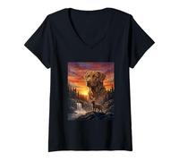 Women's Chesapeake Bay Retriever Lover Vintage Sunset Forest Art V-Neck T-Shirt