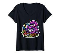 Women's Cheshire Cat Invisible Grin Dark Aesthetic Fantasy Art V-Neck T-Shirt