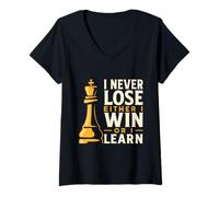 Womens Chess Design I Never Lose Either I Win Or I Learn V-Neck T-Shirt