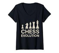 Womens Chess Evolution Pawn to King Progression Board Game Player V-Neck T-Shirt