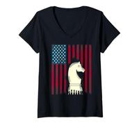Women's Chess Flag USA Horse Grand Master Matt King Strategy V-Neck T-Shirt