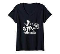 Womens Chess Game is It Still Your Turn? Funny Skeleton Waiting V-Neck T-Shirt