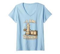 Women's Chess I Am Thinking Coffee Chess Clock V-Neck T-Shirt