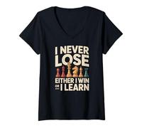 Women's Chess I Never Lose Either I Win Or I Learn Mindset V-Neck T-Shirt