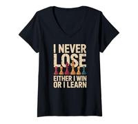 Women's Chess I Never Lose Either I Win Or I Learn Mindset V-Neck T-Shirt