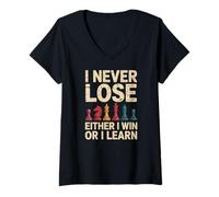 Women's Chess I Never Lose Either I Win Or I Learn Mindset V-Neck T-Shirt